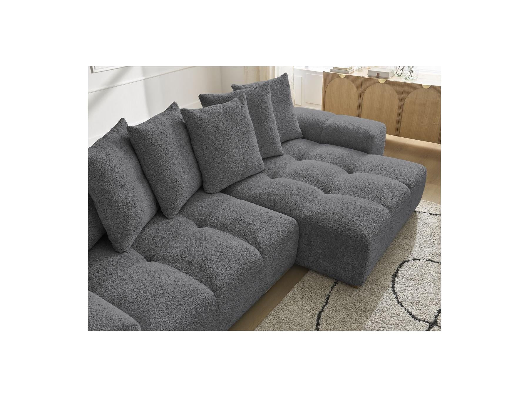 Anakin - Canapé D'Angle Convertible Réversible Coffre - Tissu Bouclette - 6 Coussins