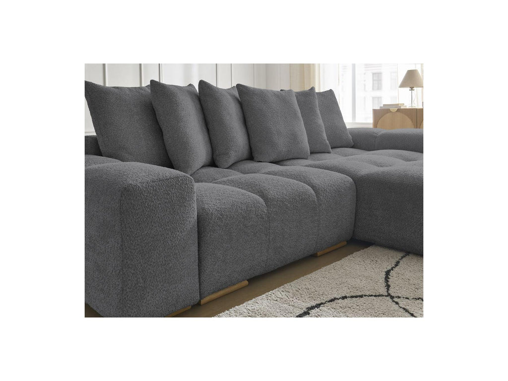 Anakin - Canapé D'Angle Convertible Réversible Coffre - Tissu Bouclette - 6 Coussins