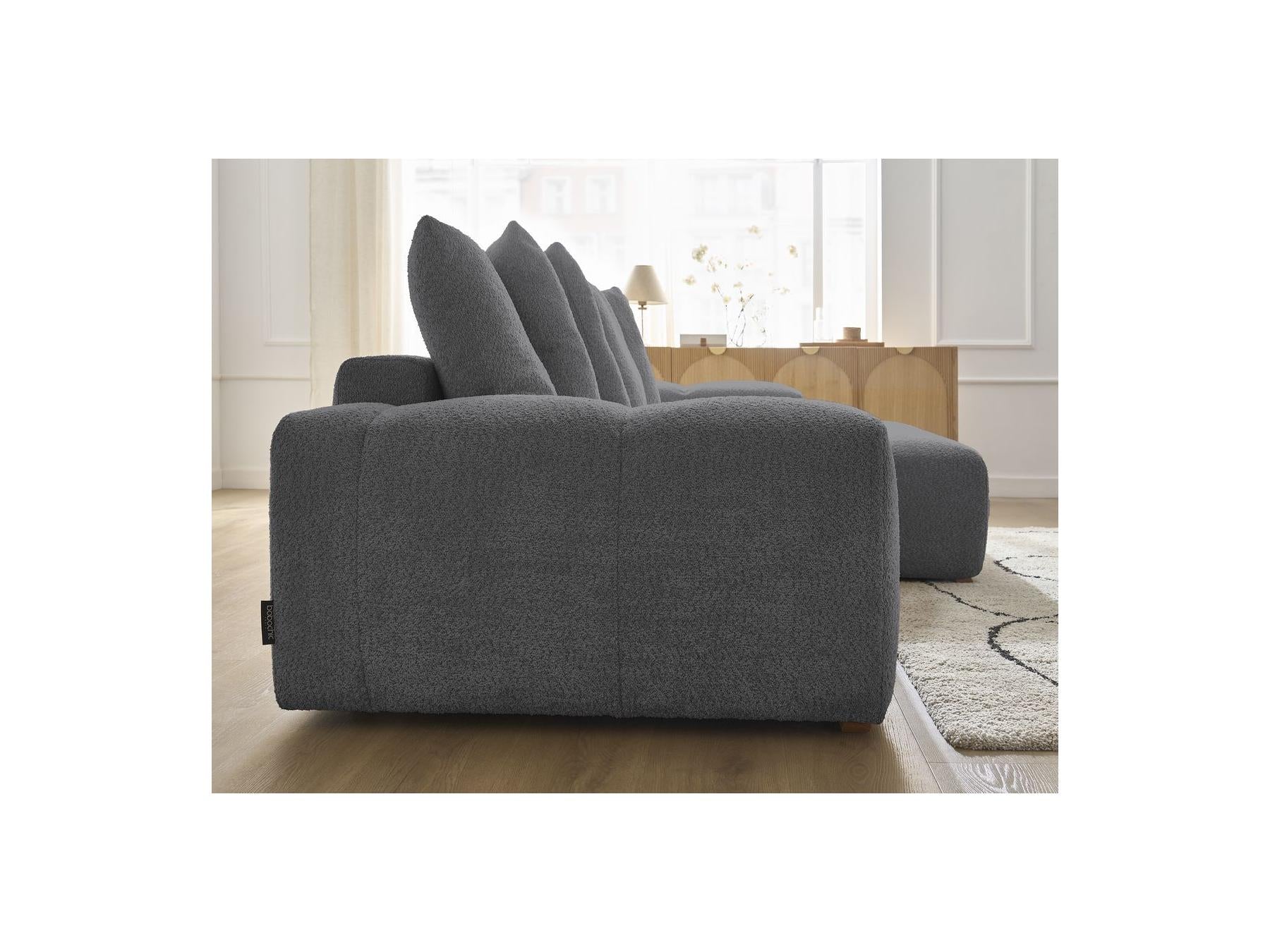 Anakin - Canapé D'Angle Convertible Réversible Coffre - Tissu Bouclette - 6 Coussins