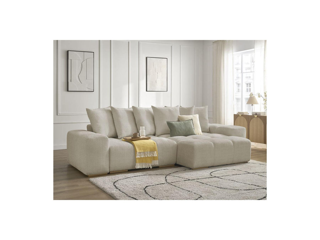Anakin - Canapé D'Angle Réversible Convertible Coffre - Tissu Texturé - 6 Coussins