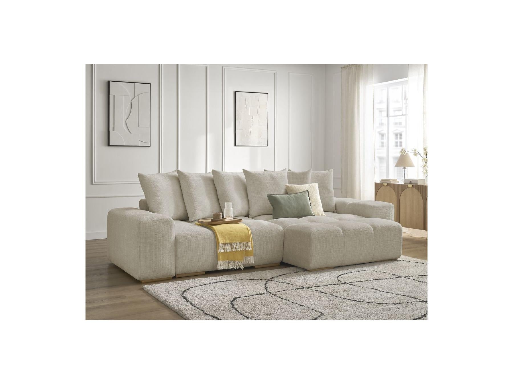Anakin - Canapé D'Angle Réversible Convertible Coffre - Tissu Texturé - 6 Coussins