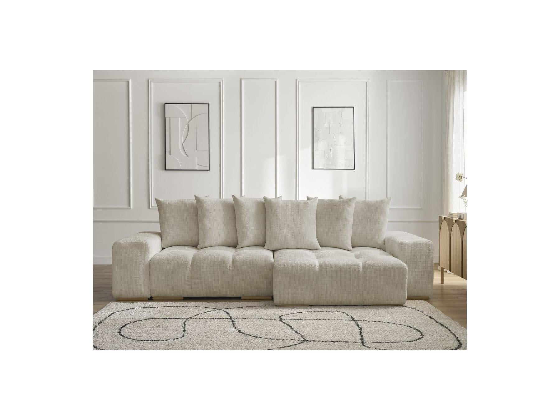 Anakin - Canapé D'Angle Réversible Convertible Coffre - Tissu Texturé - 6 Coussins