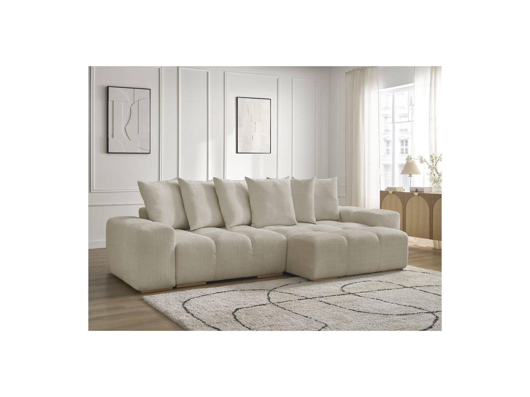 Anakin - Canapé D'Angle Réversible Convertible Coffre - Tissu Texturé - 6 Coussins