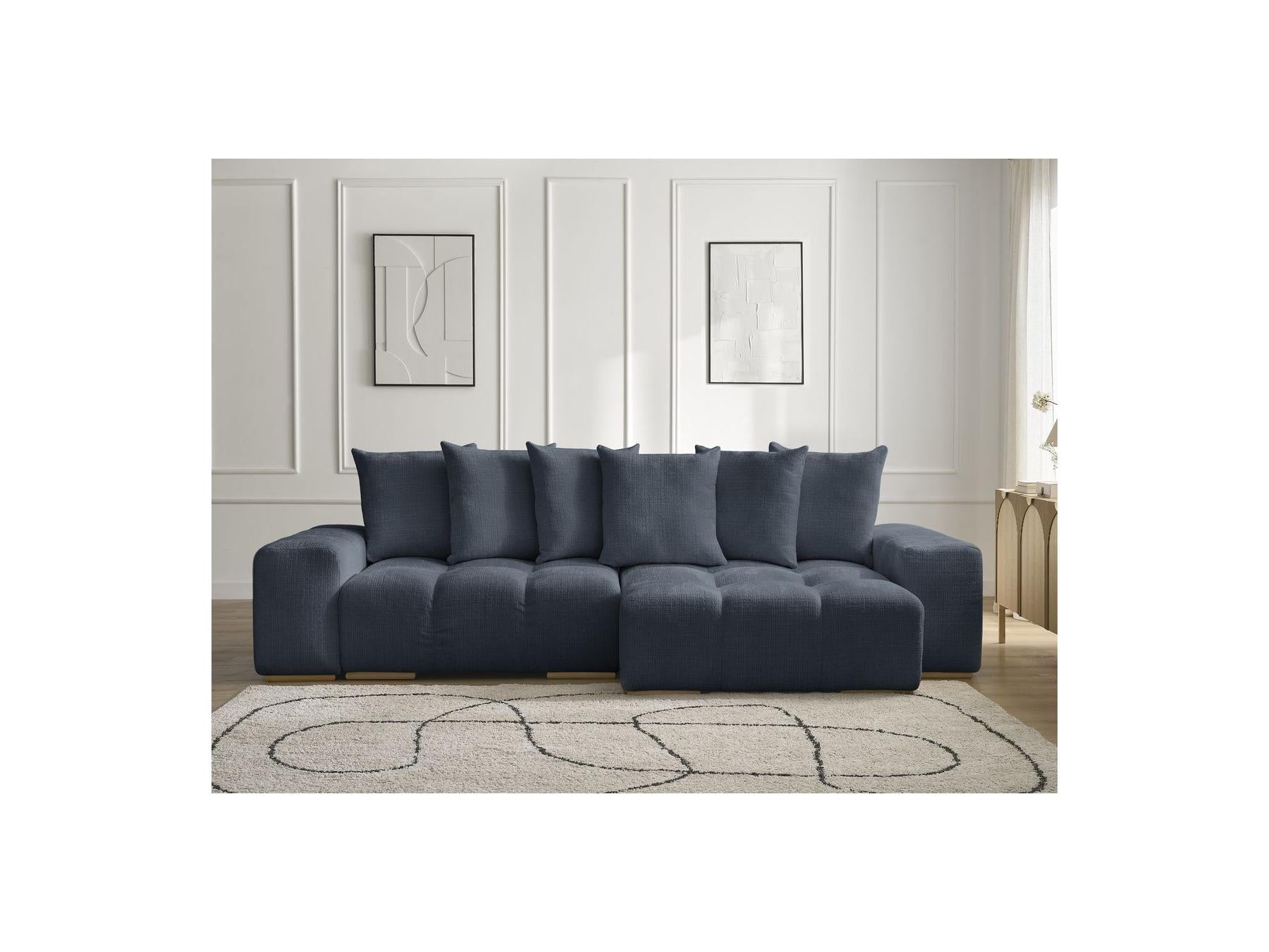 Anakin - Canapé D'Angle Réversible Convertible Coffre - Tissu Texturé - 6 Coussins