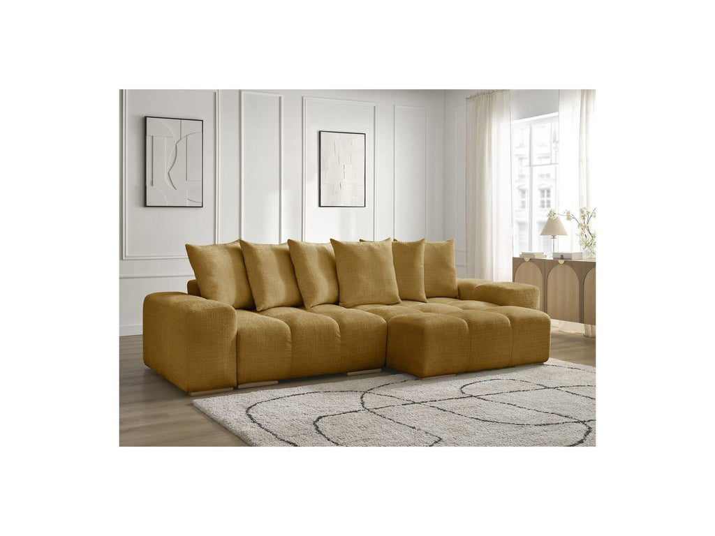 Anakin - Canapé D'Angle Réversible Convertible Coffre - Tissu Texturé - 6 Coussins
