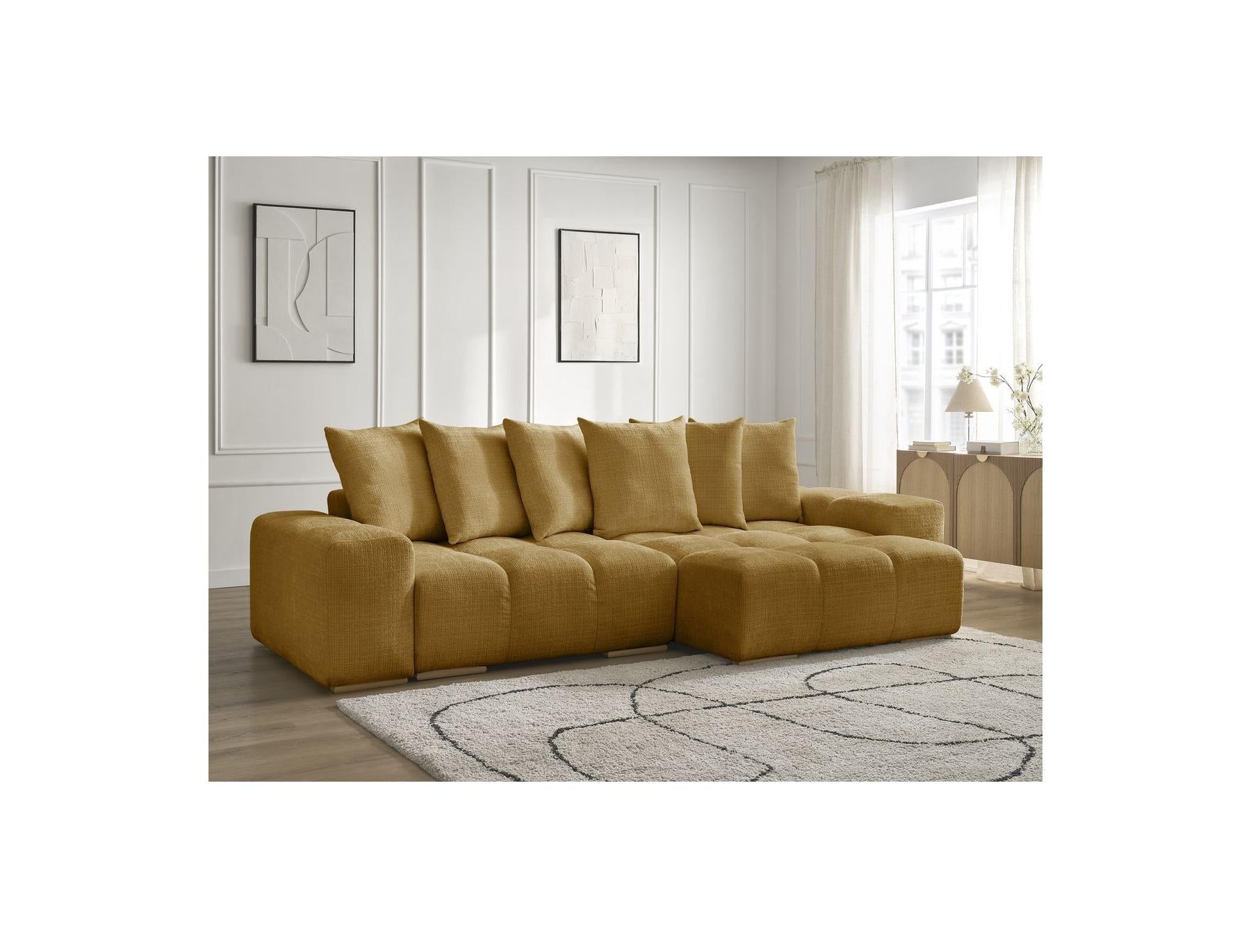 Anakin - Canapé D'Angle Réversible Convertible Coffre - Tissu Texturé - 6 Coussins