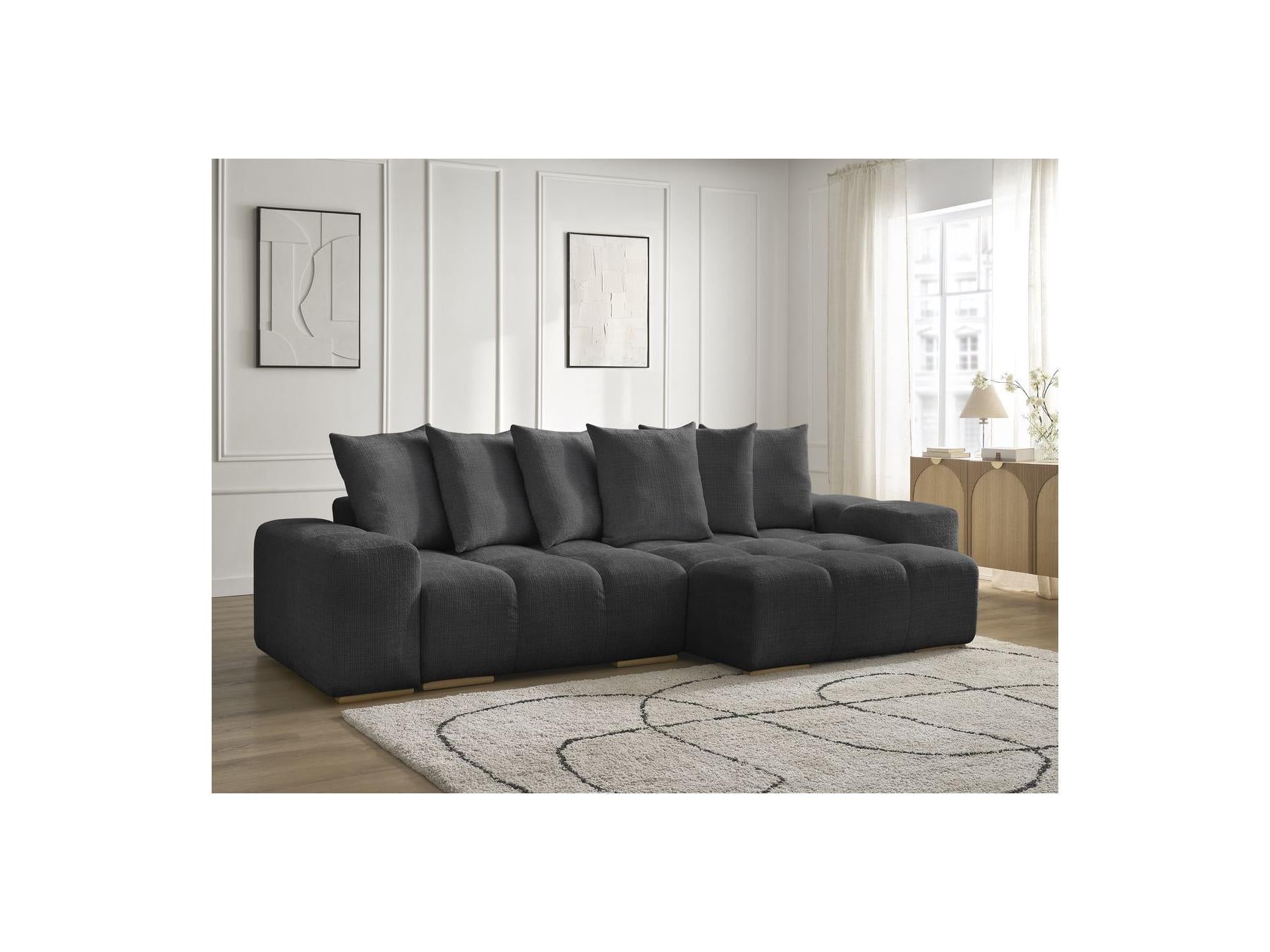 Anakin - Canapé D'Angle Réversible Convertible Coffre - Tissu Texturé - 6 Coussins