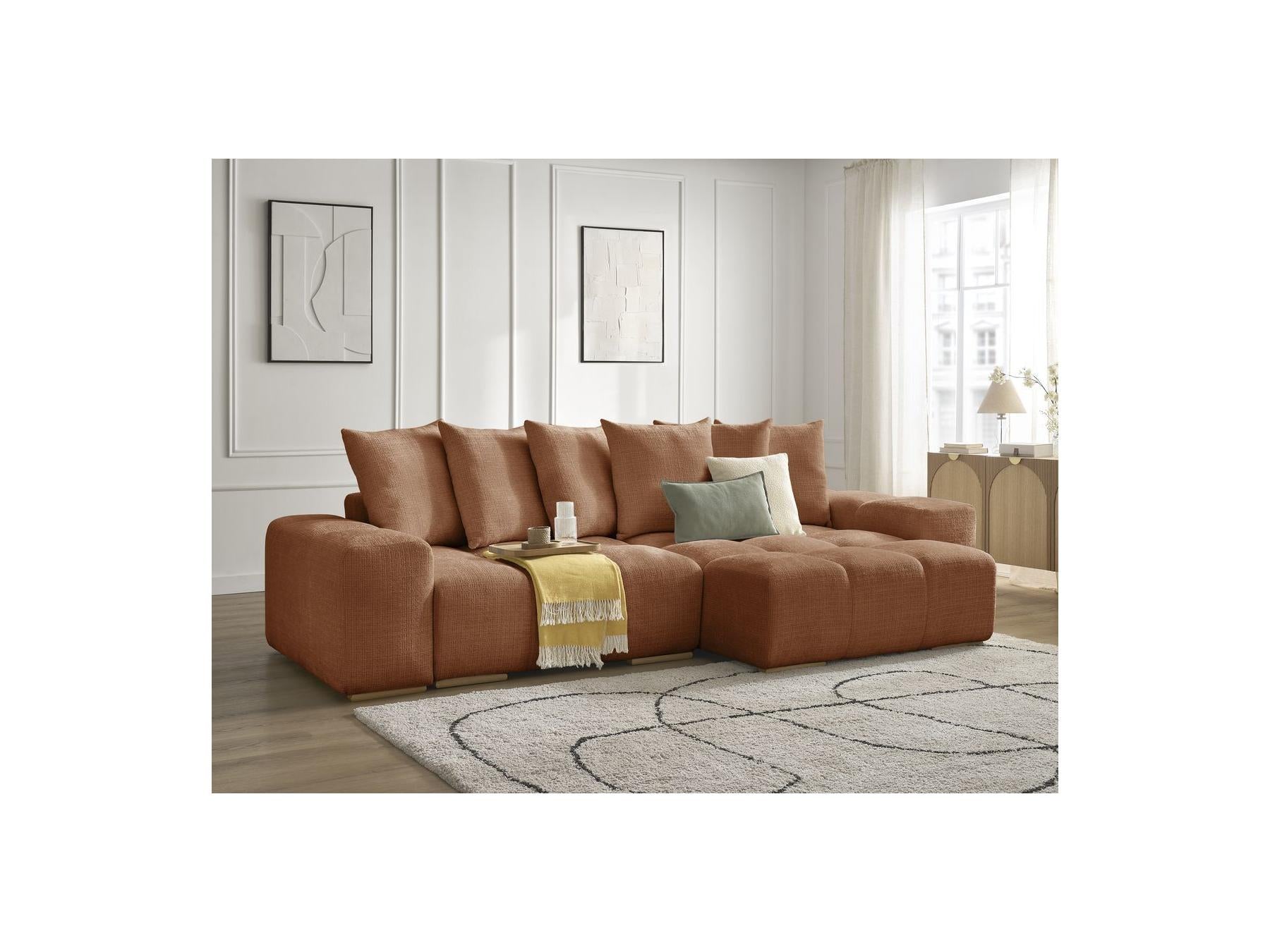 Anakin - Canapé D'Angle Réversible Convertible Coffre - Tissu Texturé - 6 Coussins
