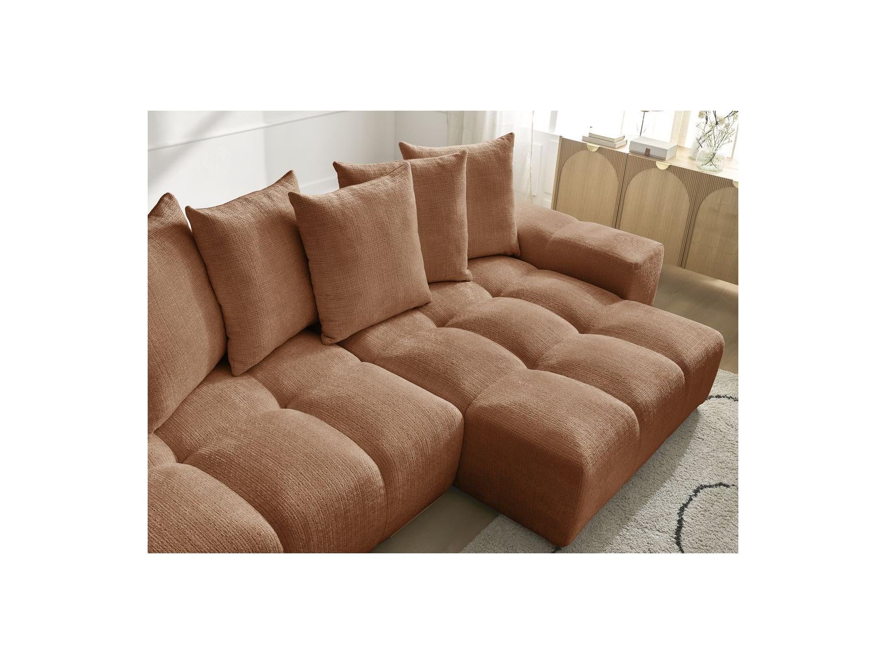 Anakin - Canapé D'Angle Réversible Convertible Coffre - Tissu Texturé - 6 Coussins
