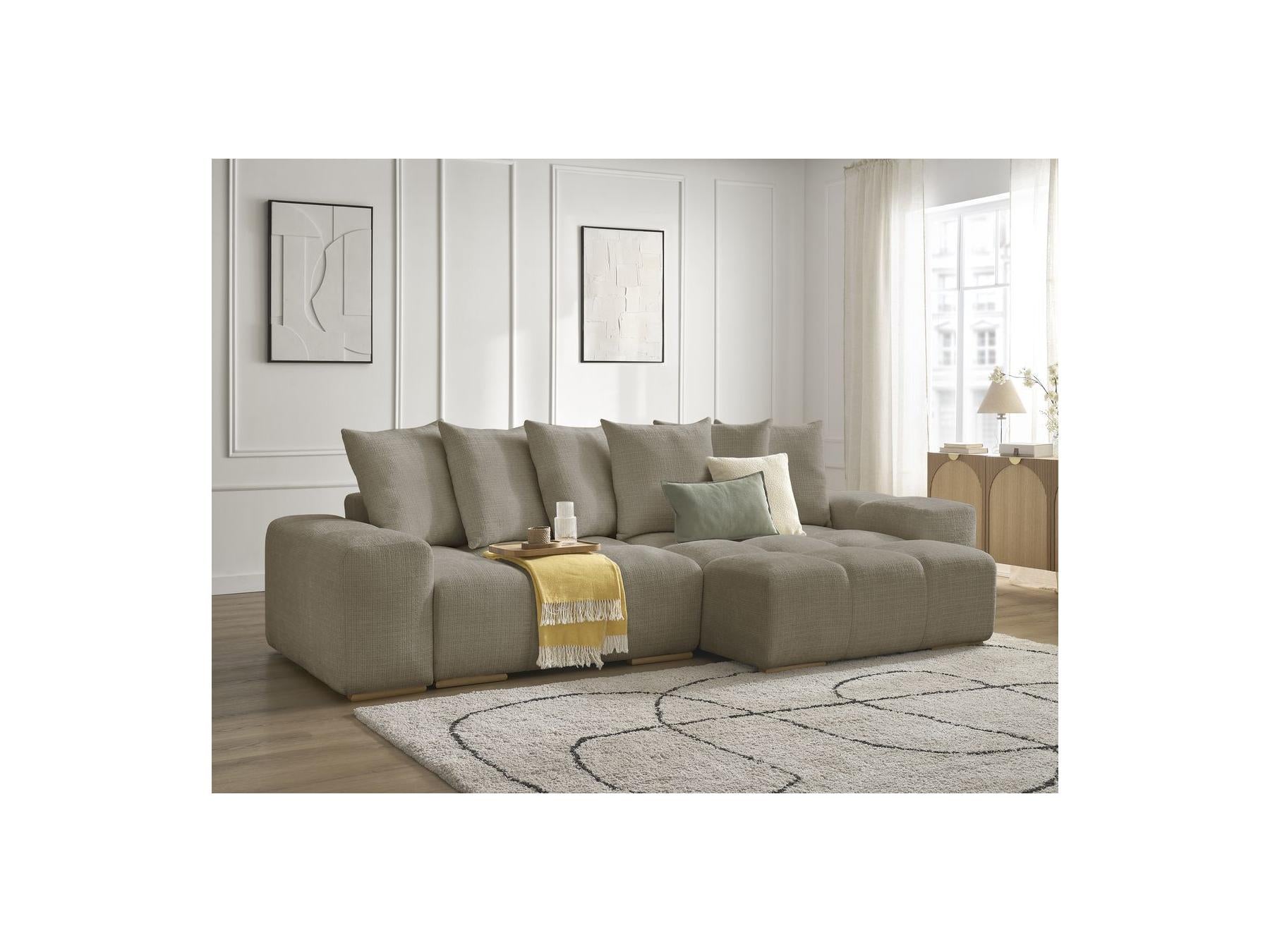 Anakin - Canapé D'Angle Réversible Convertible Coffre - Tissu Texturé - 6 Coussins