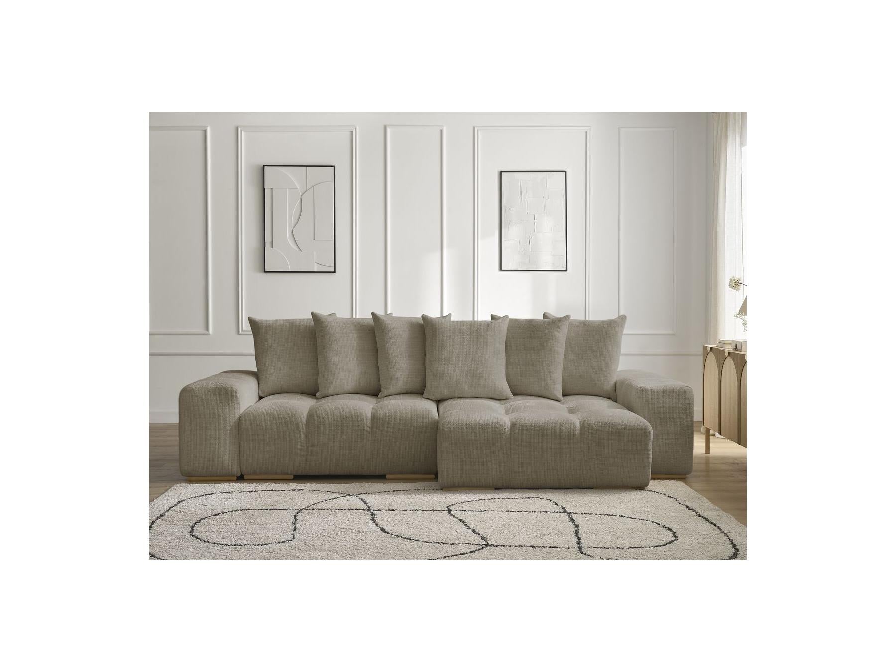 Anakin - Canapé D'Angle Réversible Convertible Coffre - Tissu Texturé - 6 Coussins