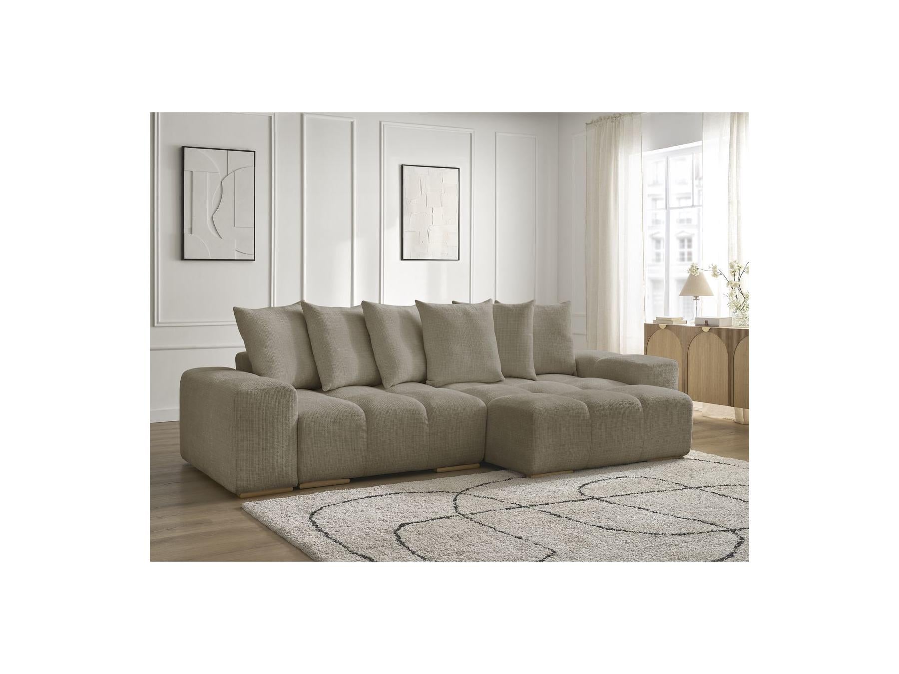 Anakin - Canapé D'Angle Réversible Convertible Coffre - Tissu Texturé - 6 Coussins