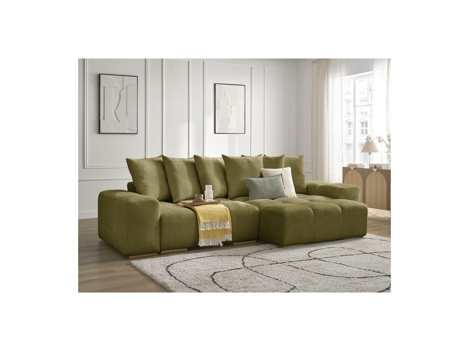 Anakin - Canapé D'Angle Réversible Convertible Coffre - Tissu Texturé - 6 Coussins