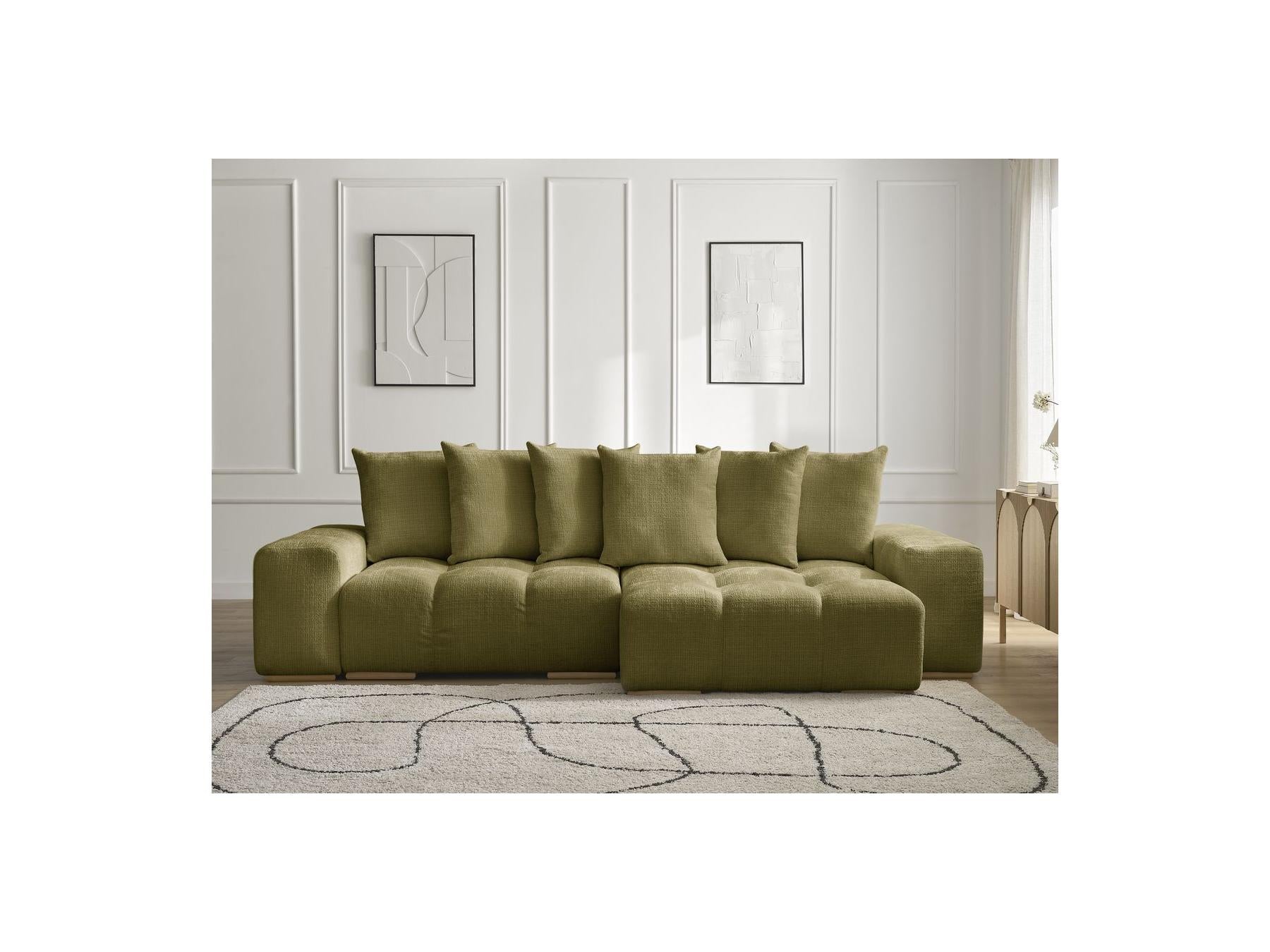 Anakin - Canapé D'Angle Réversible Convertible Coffre - Tissu Texturé - 6 Coussins