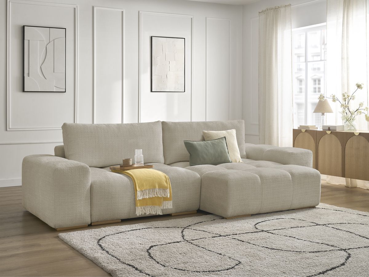 Anakin - Reversible Corner Sofa - Textured Fabric - 2 Cushions