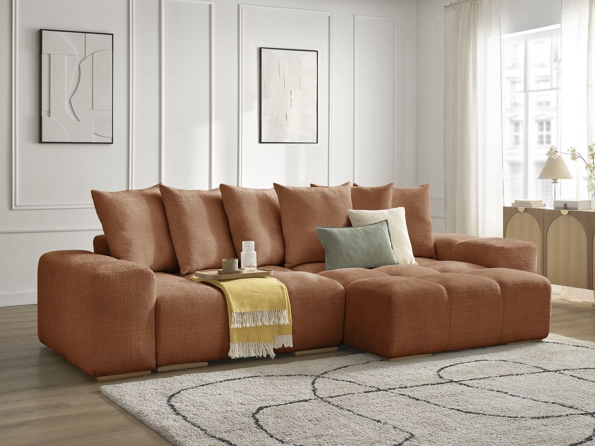 Anakin - Canapé D'Angle Réversible - Tissu Texturé - 6 Coussins