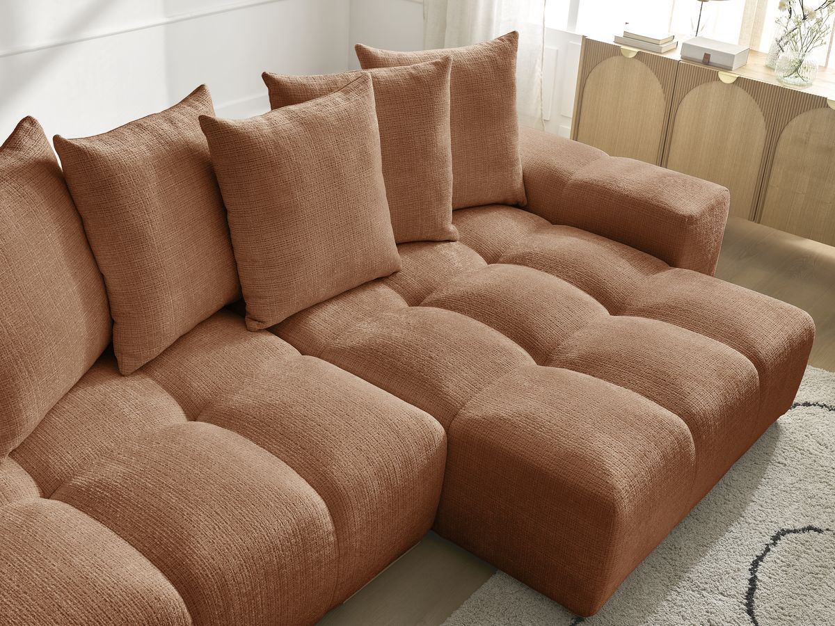 Anakin - Canapé D'Angle Réversible - Tissu Texturé - 6 Coussins