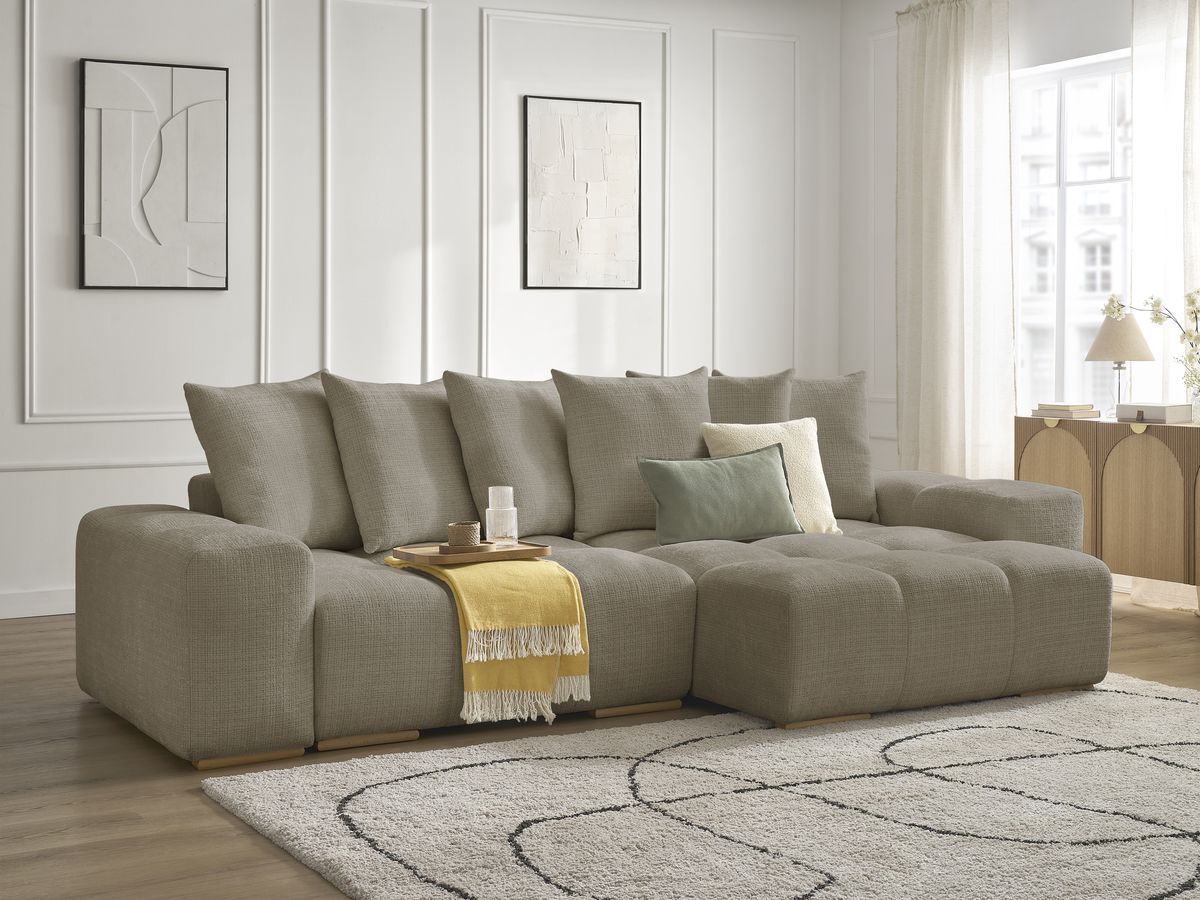 Anakin - Canapé D'Angle Réversible - Tissu Texturé - 6 Coussins
