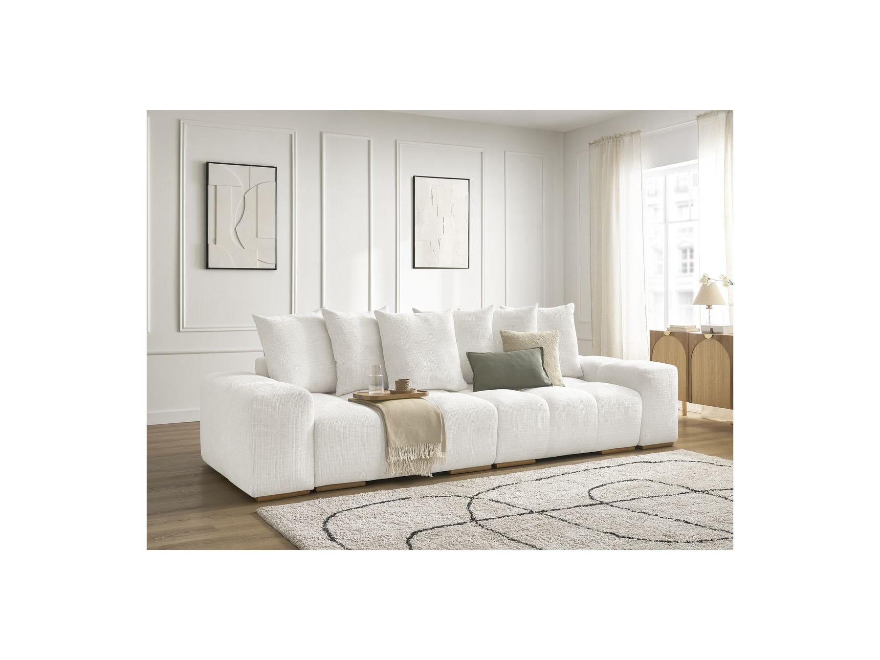Anakin - Canapé Droit Convertible Coffre - Tissu Texturé - 6 Coussins