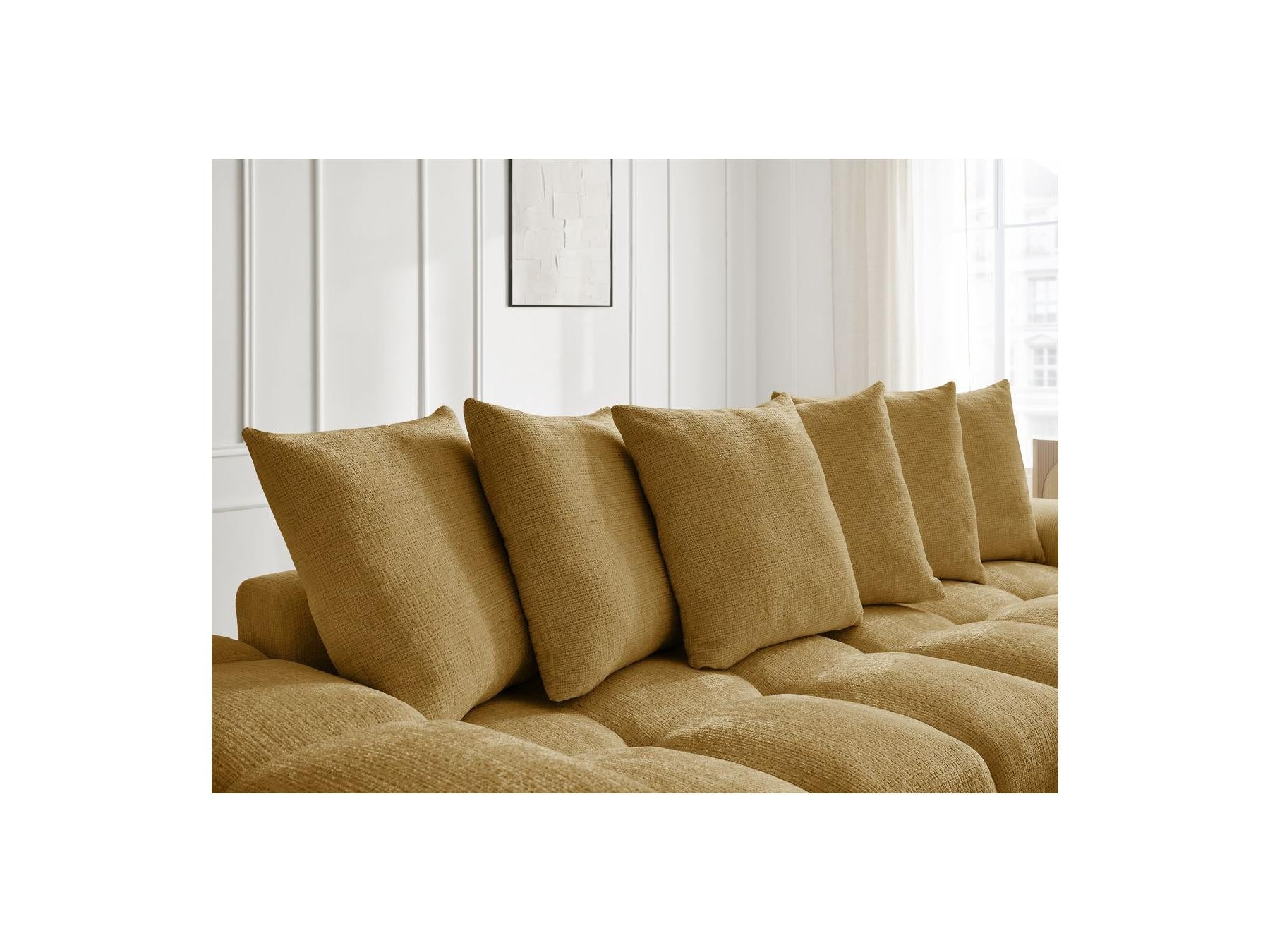 Anakin - Canapé Droit Convertible Coffre - Tissu Texturé - 6 Coussins