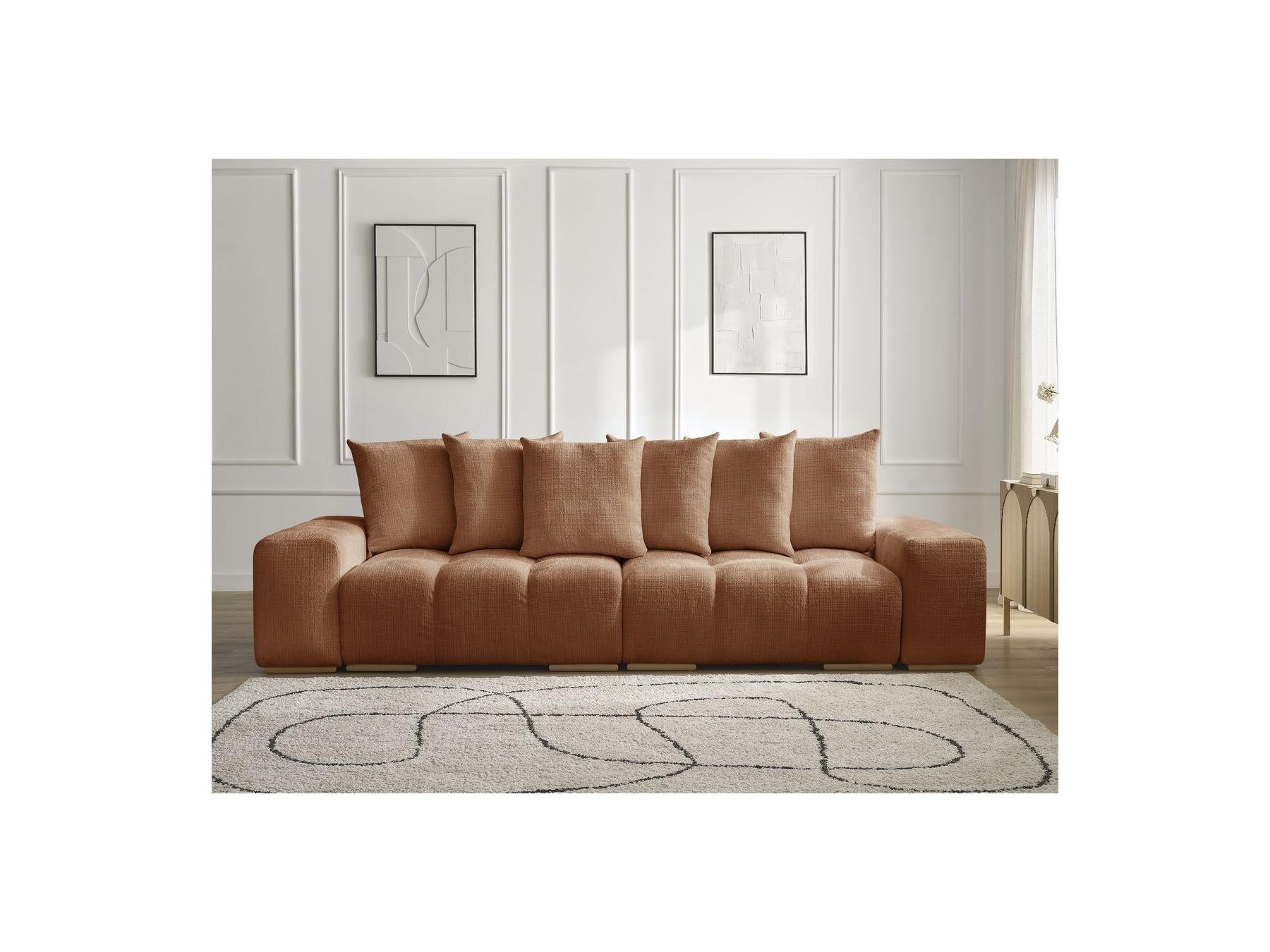 Anakin - Canapé Droit Convertible Coffre - Tissu Texturé - 6 Coussins
