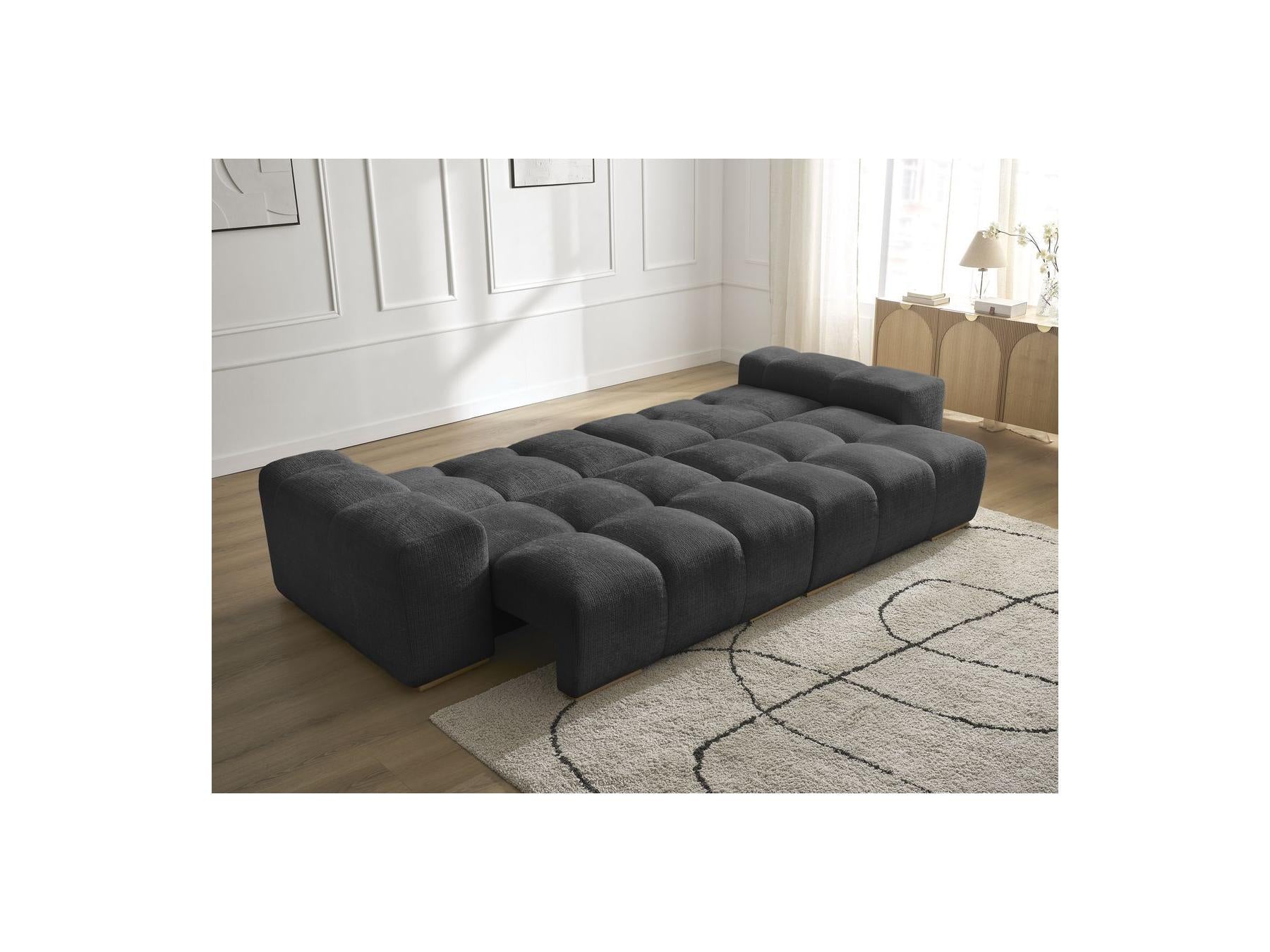 Anakin - Canapé Droit Convertible Coffre - Tissu Texturé - 2 Coussins