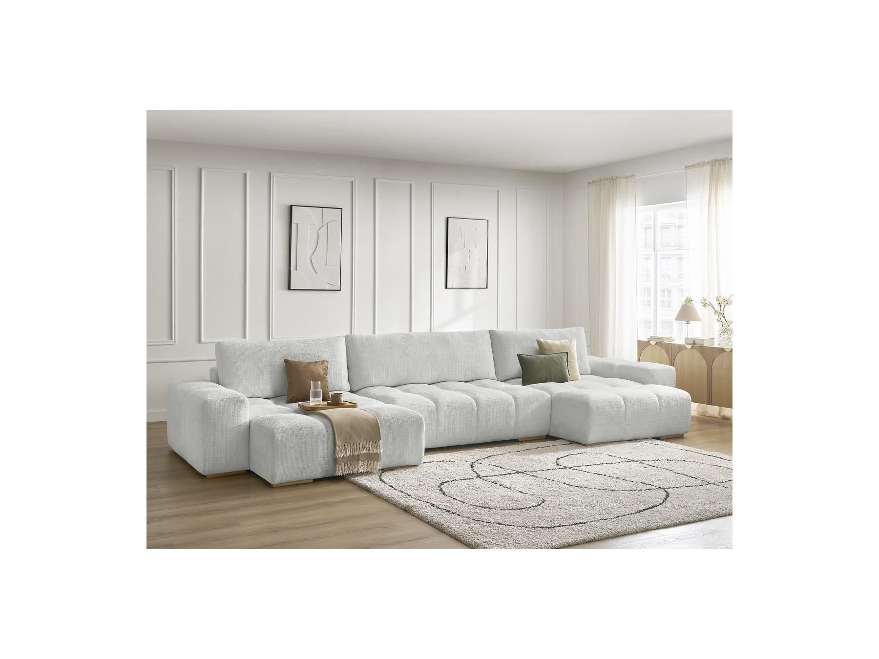 Anakin - Canapé Panoramique Convertible Coffre - Tissu Texturé - 3 Coussins