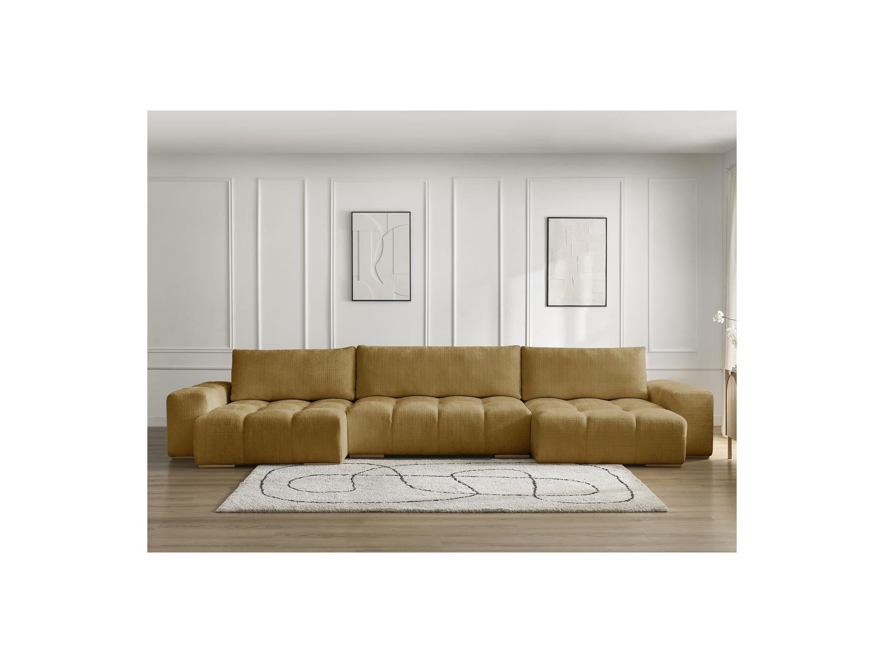 Anakin - Canapé Panoramique Convertible Coffre - Tissu Texturé - 3 Coussins