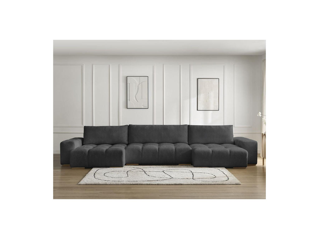 Anakin - Canapé Panoramique Convertible Coffre - Tissu Texturé - 3 Coussins