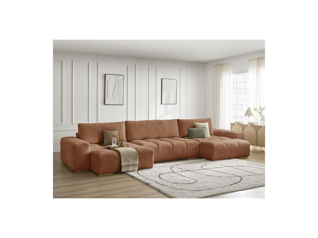Anakin - Canapé Panoramique Convertible Coffre - Tissu Texturé - 3 Coussins