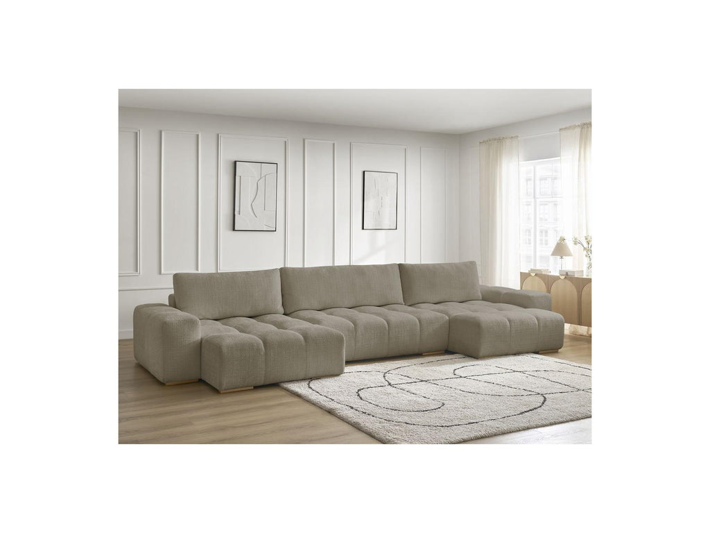 Anakin - Canapé Panoramique Convertible Coffre - Tissu Texturé - 3 Coussins