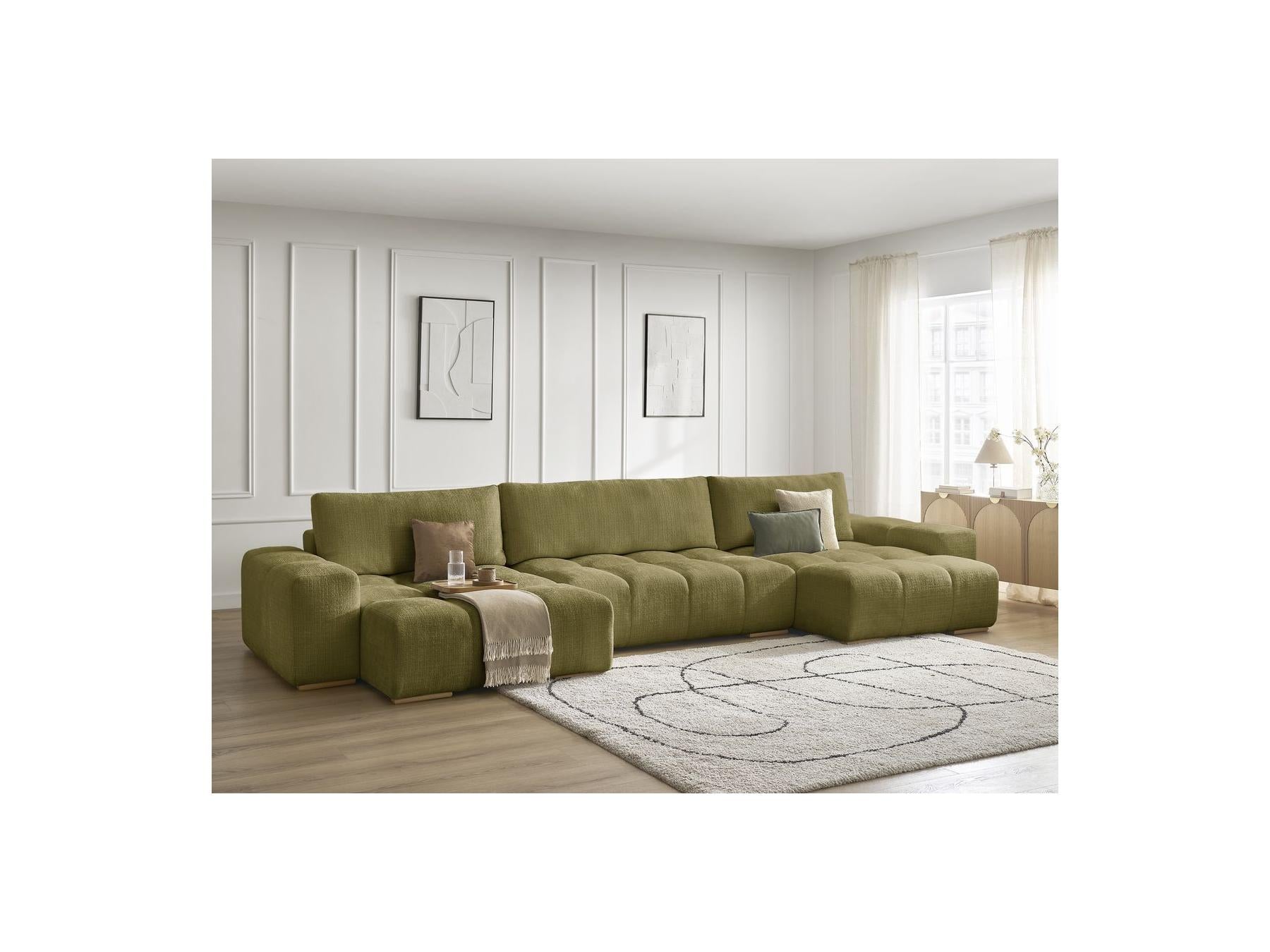 Anakin - Canapé Panoramique Convertible Coffre - Tissu Texturé - 3 Coussins
