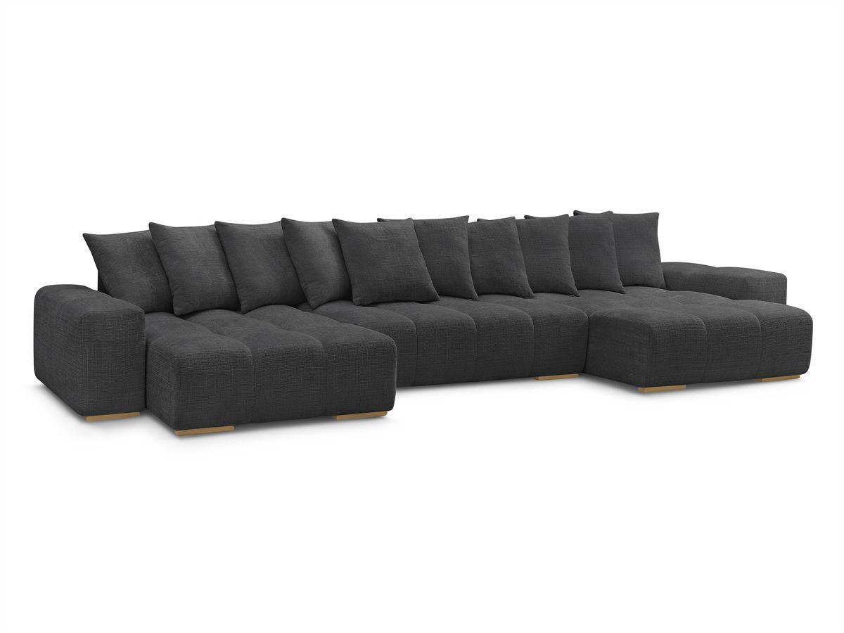 Anakin - Canapé Panoramique Fixe - Tissu Texturé - 10 Coussins