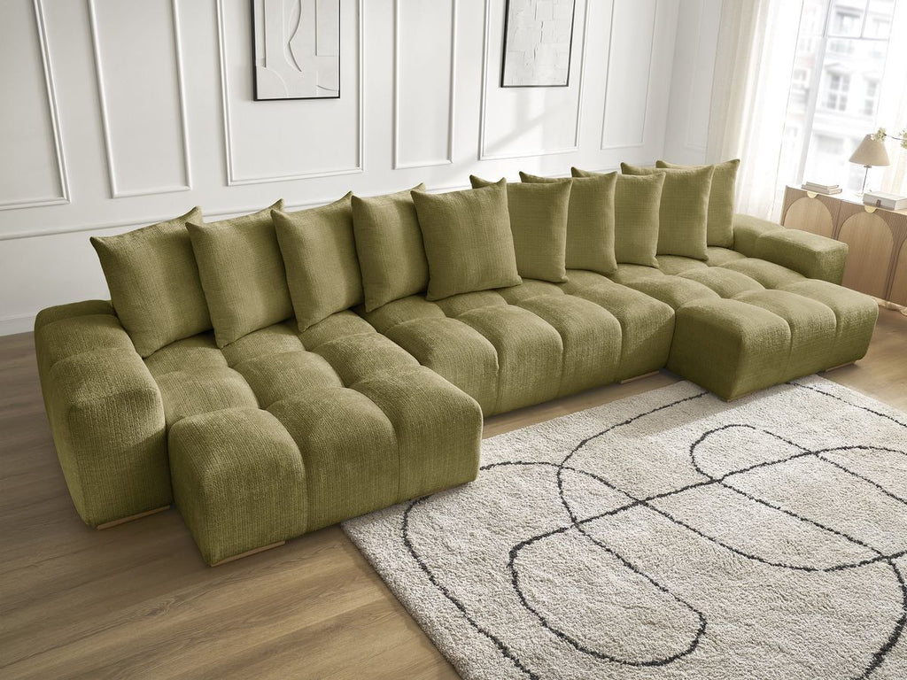 Anakin - Canapé Panoramique Fixe - Tissu Texturé - 10 Coussins