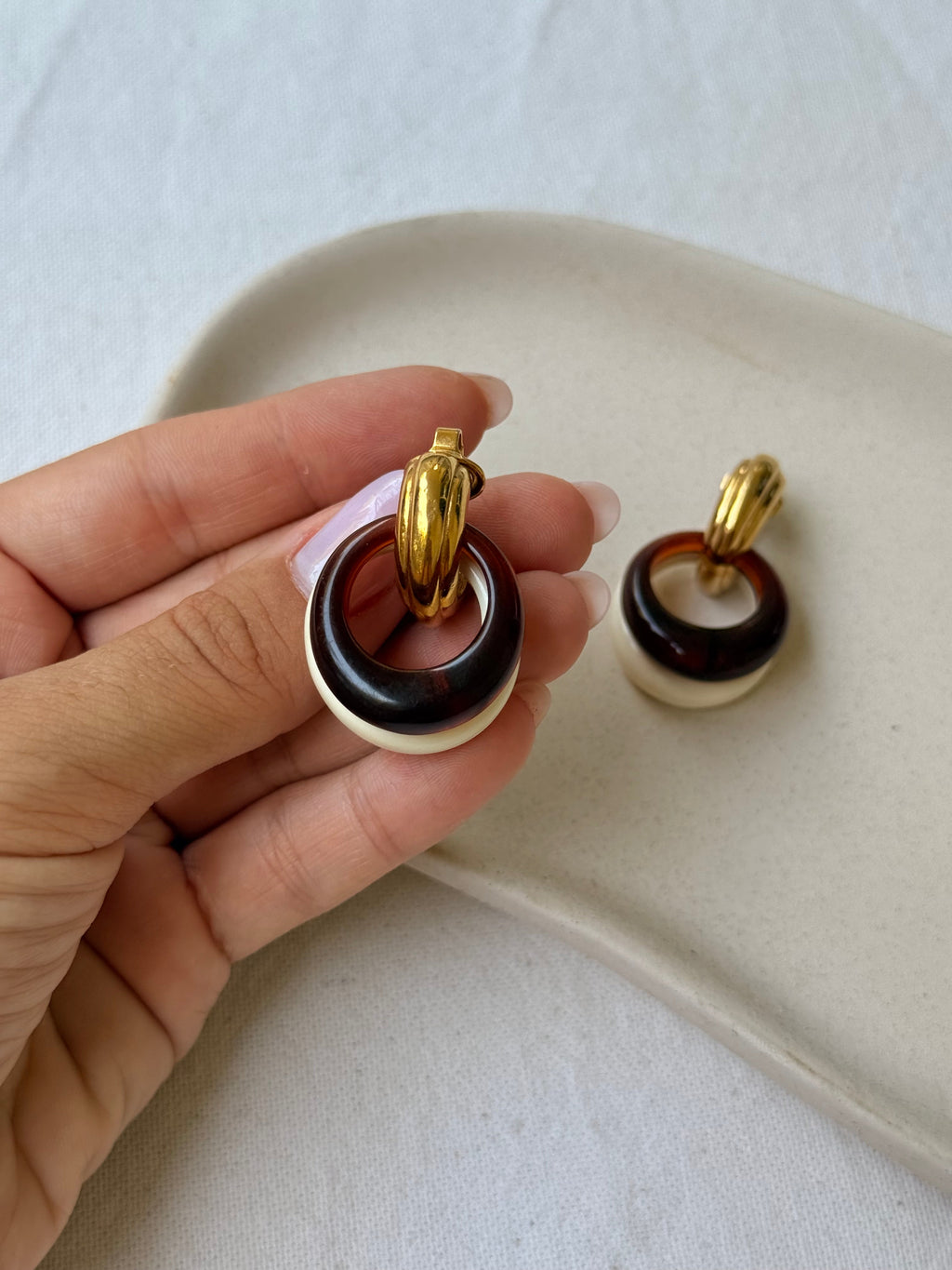Trifari Vintage Earrings - Amber And Ivory Drops