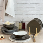 Sven Taupe Foncé - Service 18 Pièces - Porcelaine - Taupe