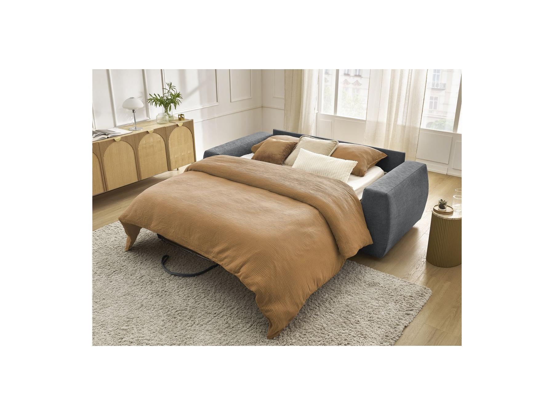 Hugo - Canapé Droit Convertible Ouverture Express - Tissu Texturé - 140X190