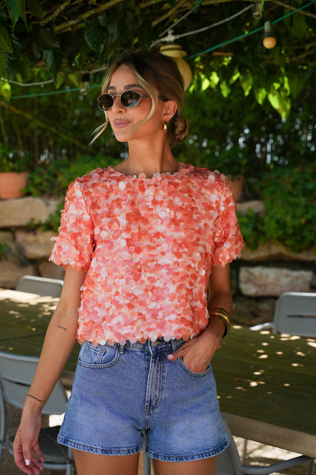 Liza Sequin Blouse - Orange