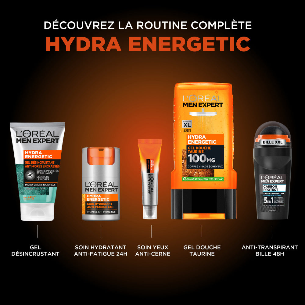 Men Expert Hydra Energetic Bag 5 Products Moisturizing Care + Scrubbing Gel + Eye Care + Shower Gel + Anti-Trans