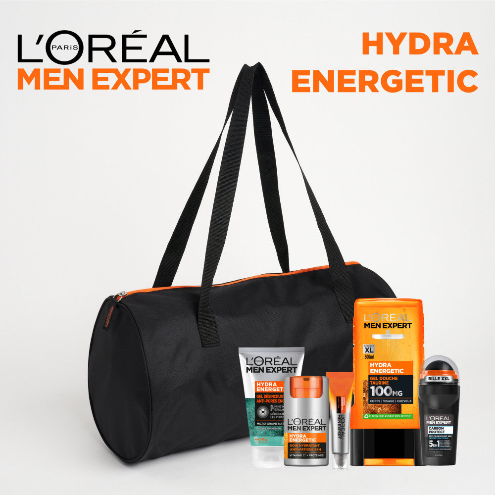 Men Expert Hydra Energetic Bag 5 Products Moisturizing Care + Scrubbing Gel + Eye Care + Shower Gel + Anti-Trans