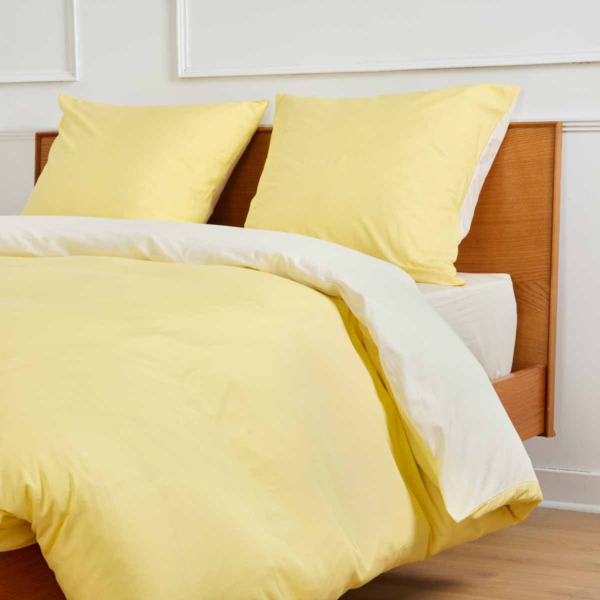 Parure De Lit - Housse De Couette Réversible - Bicolore Jaune Pale/Ivoire
