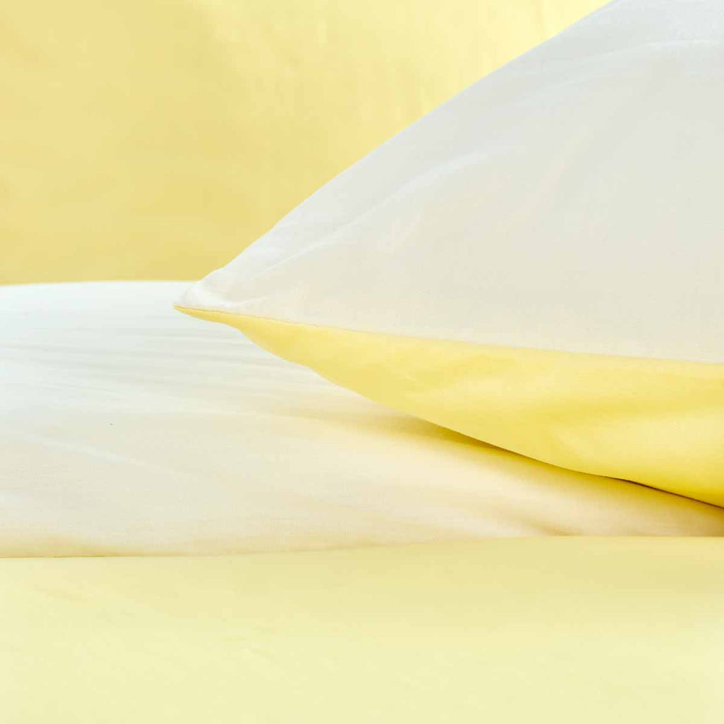 Parure De Lit - Housse De Couette Réversible - Bicolore Jaune Pale/Ivoire