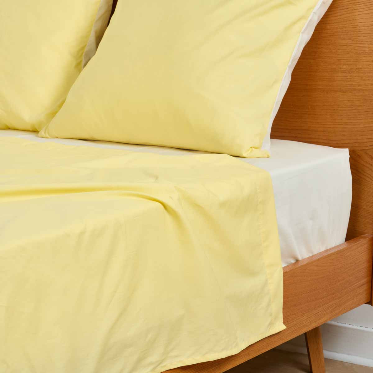 Parure De Lit - Drap Plat - Bicolore Jaune Pale/Ivoire