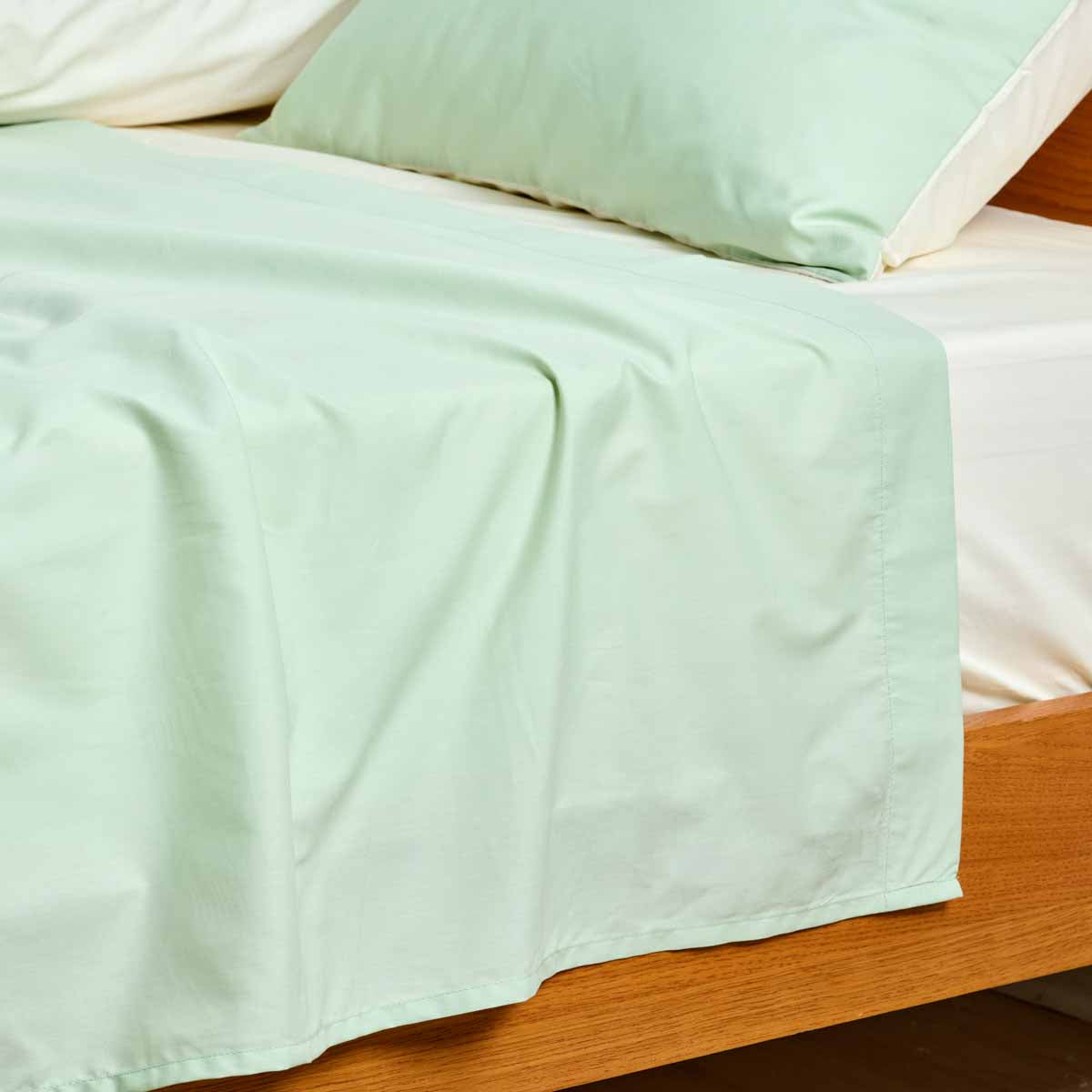 Parure De Lit - Drap Plat - Bicolore Sauge/Ivoire
