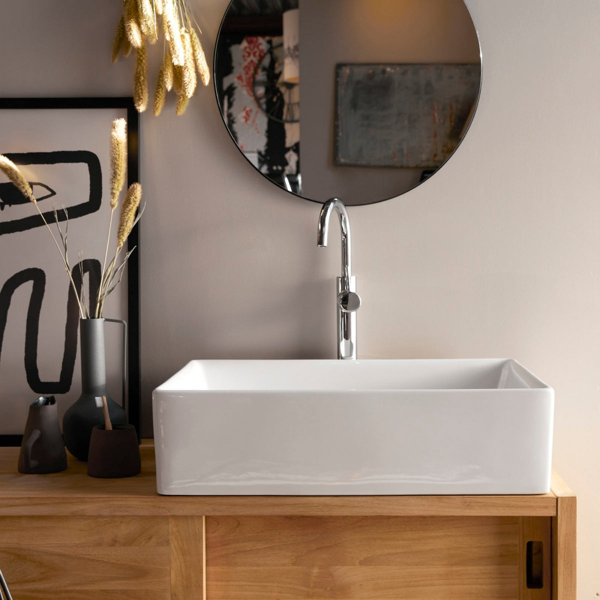 Ema - Lavabo Rectangular - Cerámica - Blanco
