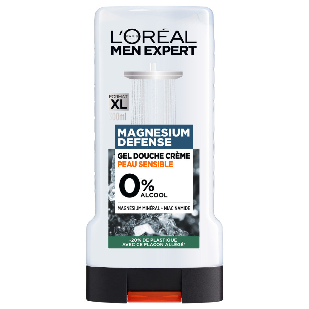 Pack of 6 - Men Expert Magnesium Defense Shower Gel Cream Sensitive Skin 0% Alcohol Enriched With Magnesium & Niaci