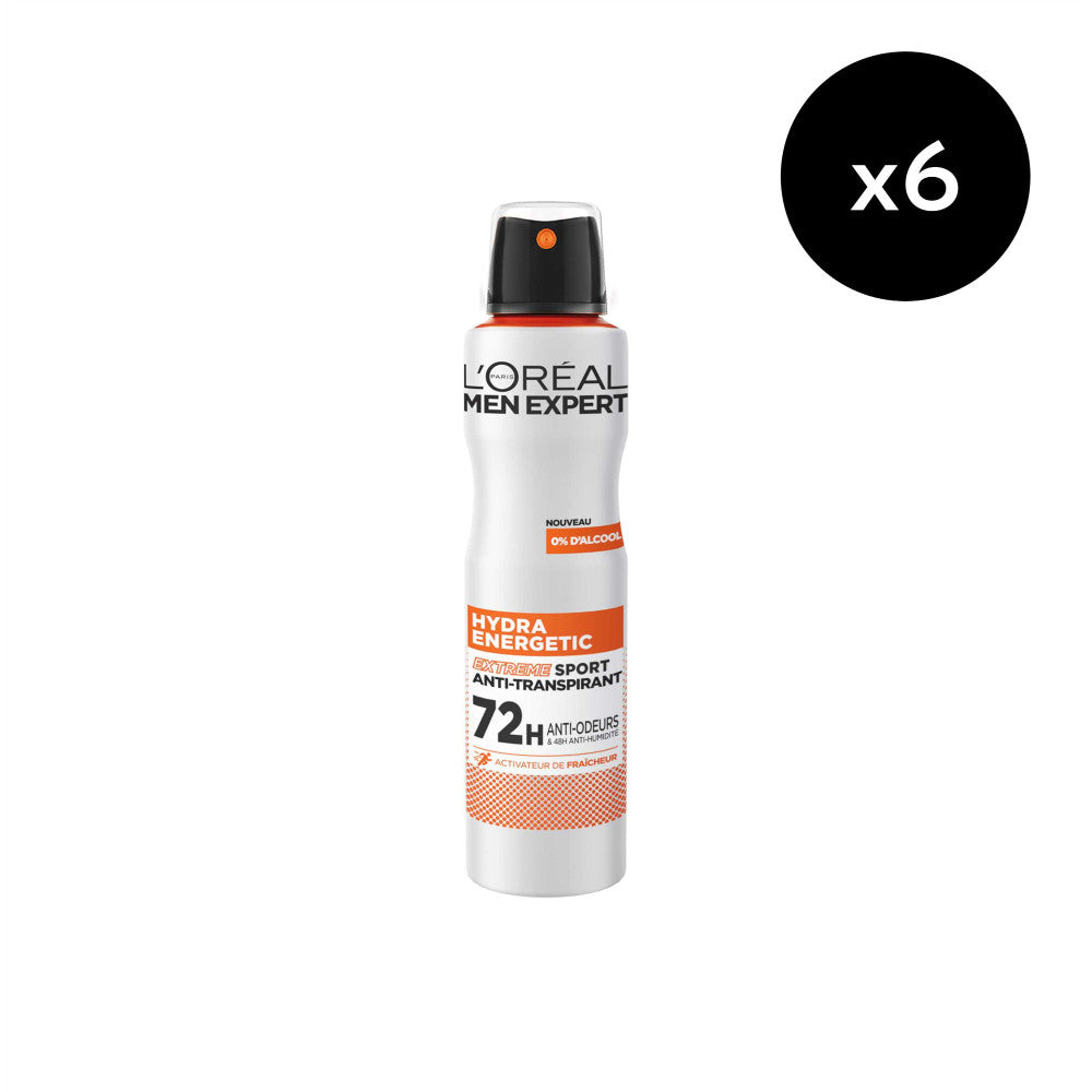 Pack of 6 - Men Expert Hydra Energetic Anti-Perspirant Spray Deodorant Extreme Sport 150ml