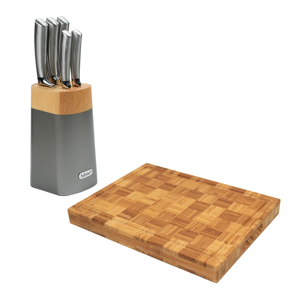 Orionis - Bloc De 5 Couteaux En Inox + Une Planche À Découper En Bambou - Argenté/Bambou