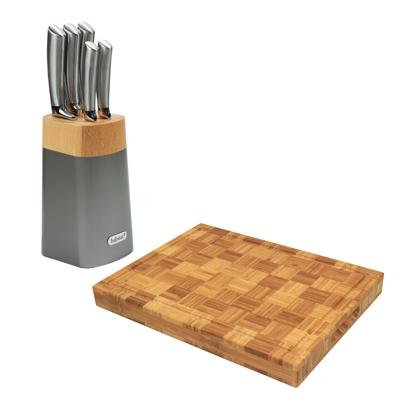 Orionis - Bloc De 5 Couteaux En Inox + Une Planche À Découper En Bambou - Argenté/Bambou