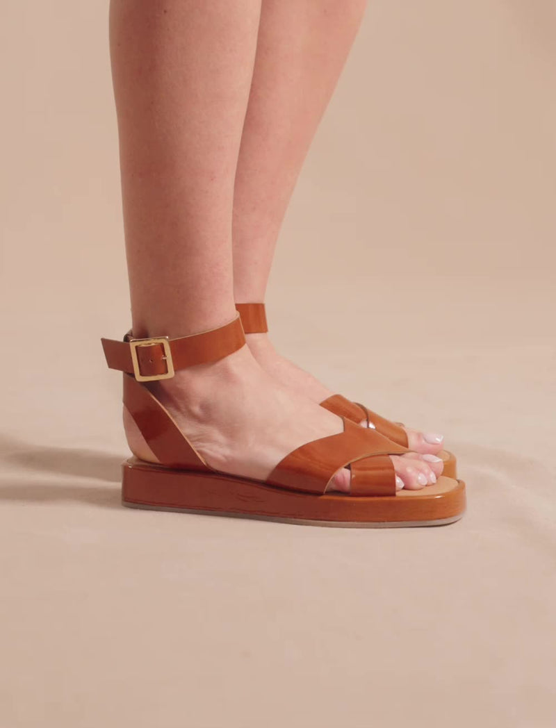 Sandales Plates Auriane - Cognac - Femme